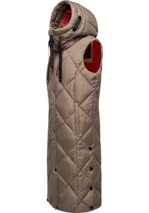 Стеганый жилет Наваху "Шнукель", теплый женский уличный жилет длинный с капюшоном Navahoo, коричневый