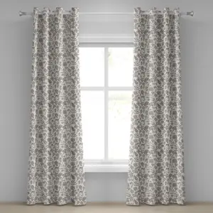 Штора на люверсах для игровой комнаты ABAKUHAUS, с милыми фигурками с изображением природы: сова, кошка, птица, колокольчики, тюльпаны, листья, рисунок, декоративные двухпанельные шторы, 280 см x 225 см, темно-коричневый с белым Abakuhaus