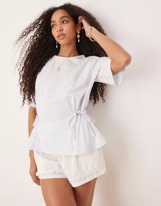 Футболка свободного кроя с завязкой от ASOS DESIGN нежно-голубого цвета