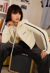 Кардиган Bershka EMBROIDERED ZIP-UP, Beige