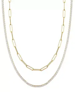 Комплект из золотых цепочек-ожерелий с теннисными мячами и скрепками Adornia, gold