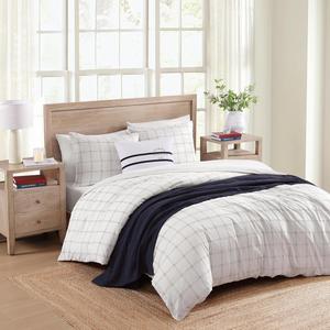 Tommy Hilfiger Комплект постельного белья King (203x229 см), современный синий, с наволочками в тон, фактурная отделка, застежка на пуговицы, роскошно мягкий