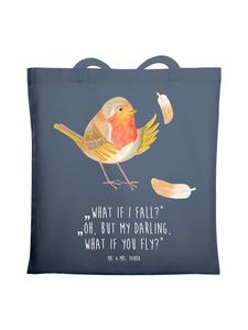 Mr. & Mrs. Panda Сумка для покупок с перьями малиновки и надписью, выполненной индиго-синим цветом