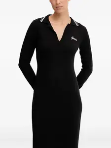 Макси-платье с полосатым воротником и логотипом Guess Usa, черный