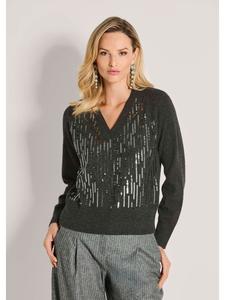 MADELEINE Элегантный шерстяной свитер со стильными пайетками свинцово-серого/серебристого цвета