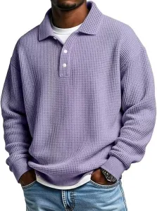 Поло для мужчин с длинным рукавом, свободный крой, вязаный топ HswsEJ