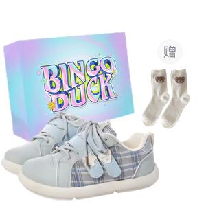 BINGO DUCK Скользоустойчивые женские скейтерские кеды низкие голубые+эксклюзивная коробка+подарочные носки, цвет Light Blue+Exclusive Shoe Box+Gift Socks