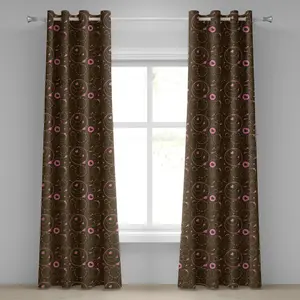 Штора на люверсах ABAKUHAUS с сердечками, изысканные романтические розовые круги и фигуры на темном фоне, декоративная двухпанельная штора на окно, 280 см x 245 см, розовый Abakuhaus