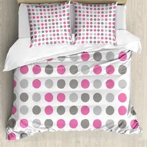 Пододеяльник ABAKUHAUS с геометрическим узором, в горошек, с защитой от клещей, подходит для аллергиков с наволочками, 155 x 220 см - 80 x 80 см, розовый, белый, серый Abakuhaus