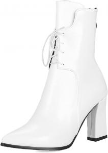 Женские черные ботильоны FufoneUS с комфортным заостренным носком, челси, на шнуровке с массивным каблуком