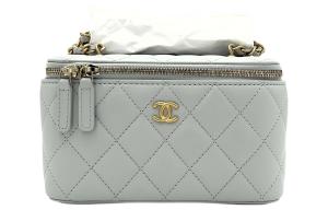 CHANEL Клатч из овчины, сумка-долгбокс, сумка через плечо, кроссбоди женская светло-серый зеленый