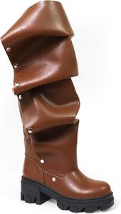 Женские ботинки Liliana с искусственной кожей, с защелкой спереди, драпированной панелью, полной молнией сзади, на высоком каблуке до колена с платформой, Brown