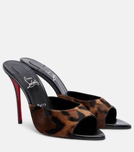 Туфли-мюлесы Miss Z 100 из телячьей кожи с леопардовым принтом Christian Louboutin, Brown/Black