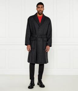Пальто мужское Hugo шерстяное с поясом, черный