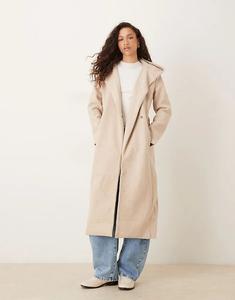 Длинное пальто Brave Soul с капюшоном и поясом бежевого цвета