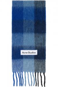 Acne Studios Синий мохеровый клетчатый шарф