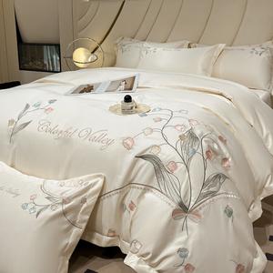 LUOLAI HOME Комплект постельного белья, 150 см, 4 предмета, простыня на резинке, цвет ландыш, цвет слоновая кость