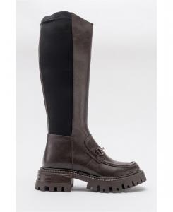 Женские ботинки Chapel Buckle Stretch Boot Prologue Shoes, Brown stretch faux leather