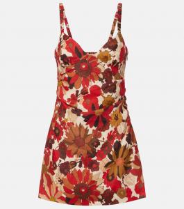 Льонное мини-платье с принтом первоцветов SIR, Flora Rossa