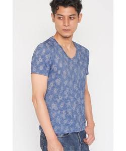 TORNADO MART∴Mesh JQ Wrinkled Short Sleeve V-Neck Top