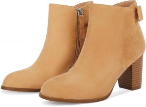 Женские осенние ботильоны Coutgo с массивным каблуком, бантом, заостренным носком и боковой молнией, Light Brown
