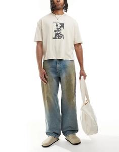 Мешковатые джинсы Hollister Skateboard с жирными пятнами, средне-синего цвета