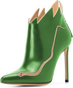 Женские модные ботильоны FSJ, туфли на высоком каблуке-шпильке, сексуальные, с камнями, закрытый заостренный носок, ботильоны со стразами, на молнии, размер 4-15 US, Green