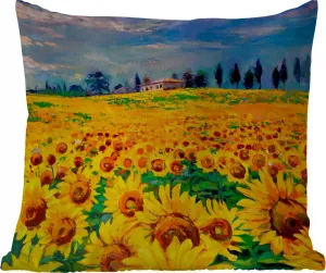 Подушка для улицы - Масляная краска - Живопись - Цветы - Подсолнух - 50x50 см - Устойчива к погодным условиям - Подушка для отдыха - Удобная - Подушка с рисунком MuchoWow