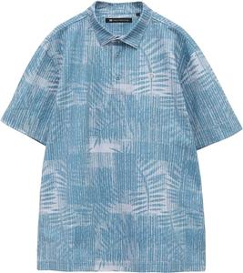 Мужская рубашка-поло с коротким рукавом (влагоотводящая, быстросохнущая, с принтом пальм) / для гольфа / 7AL009 Travis Mathew, синий