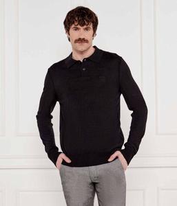 Шерстяная рубашка поло avac Slim fit Boss Orange, черный