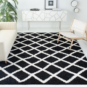 Ковер SAFAVIEH, 183 x 275 см, Dallas Shag Collection, Black & Ivory, дизайн Trellis, без линьки и простой в уходе, идеален для помещений с высокой проходимостью в гостиной, спальне (SGD258Z)