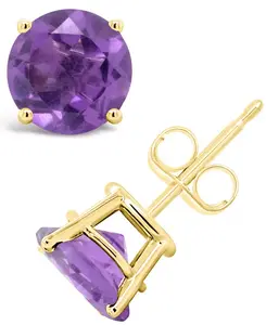 Серьги-Гвоздики с круглыми драгоценными камнями из 14-каратного желтого золота Macy'S, amethyst