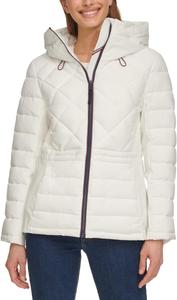 Женская стеганая куртка Tommy Hilfiger с капюшоном и эластичным верхом - зимнее пальто для женщин - верхняя одежда с карманами, White