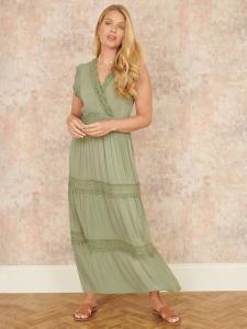 Платье макси с кружевной отделкой и запахом Yumi, Green