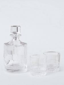 Набор для подарка: ребристый граненый графин 1L и 2 двойных олд фешн тумблера 260ml John Lewis, Clear