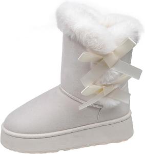 Женские зимние сапоги до середины икры с платформой, искусственным мехом, слипоны, теплые и удобные, повседневная обувь для улицы ZJWBB, White