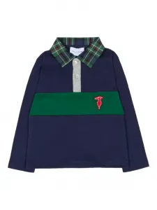 Поло с длинными рукавами и клетчатым воротником Trussardi Junior, синий