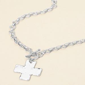 Кованый металлический крест с массивной цепочкой-тоглом - родий Fashnzfab, Rhodium