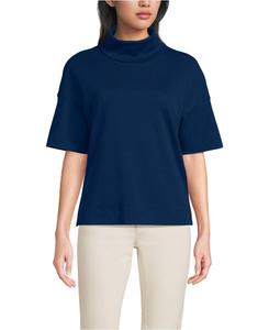 Женская водолазка свободного кроя из хлопка супима с рукавами до локтя Lands' End, Deep sea navy