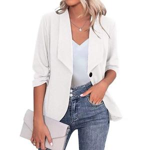 Женский блейзер плюс сайз с открытой полой и длинным рукавом для офиса Clearflower, White