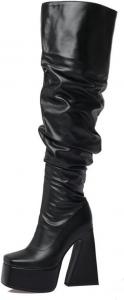Женские ботфорты Yolkomo с платформой и массивным каблуком выше колена, Black