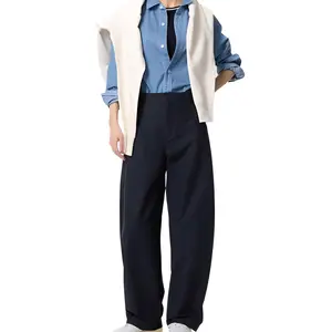 Повседневные брюки женские умеренно широкие UNIQLO, темно-синий