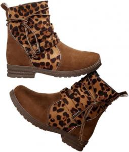 Женские замшевые короткие сапоги Faithgee с леопардовым принтом, с поясом из клетчатого денима и бахромой, на молнии, с массивным низким каблуком, вестернские ковбойские сапоги для девушек, для концертов, праздничная обувь на осень и зиму