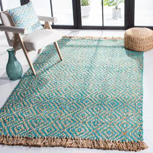 Ковер SAFAVIEH, 153 x 244 см, Natural Fiber Collection, Turquoise & Natural, ручной работы бохо с ромбовидным узором и кистями из джута, идеален для помещений с высокой проходимостью в гостиной, спальне (NF266C)
