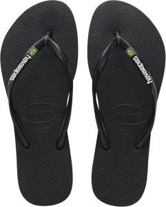 Вьетнамки Havaianas - Slim Brasil Logo, удобные, прочные и легкие вьетнамки, дань Бразилии, флаг на ремешках и подошве, для женщин, черный