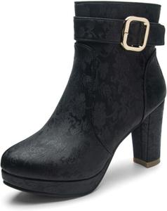 Женская модная платформа Aflngle, массивные ботильоны на высоком каблуке, с круглым носком, боковой молнией и ремешком с пряжкой, короткие ботинки, элегантные и удобные, для свадеб и вечеринок, Black