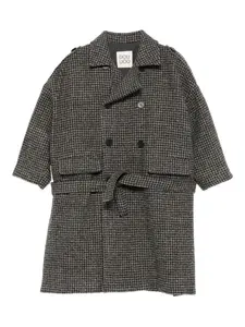 Двубортное пальто в клетку гингем Douuod Kids, коричневый