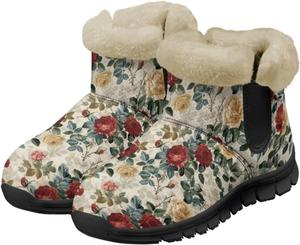 Женские зимние ботинки Jeiento Floral с цветами, легкие, пушистые, с утолщенной подошвой, противоскользящие, Retro Rose Flower