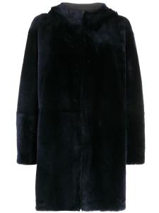 Двусторонняя шуба с капюшоном Liska, синий