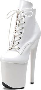 Женские ботильоны WUXIN H&P с высокими каблуками 8 дюймов, экзотические, на платформе, на шнуровке, для танцев на пилоне, White